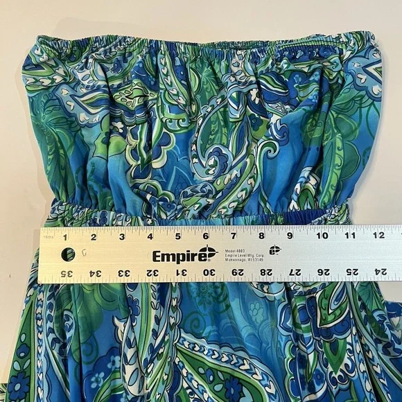 Cristina Love Blue Green Paisley Strapless High-Low Maxi Dress Womens XL - Picture 7 of 10